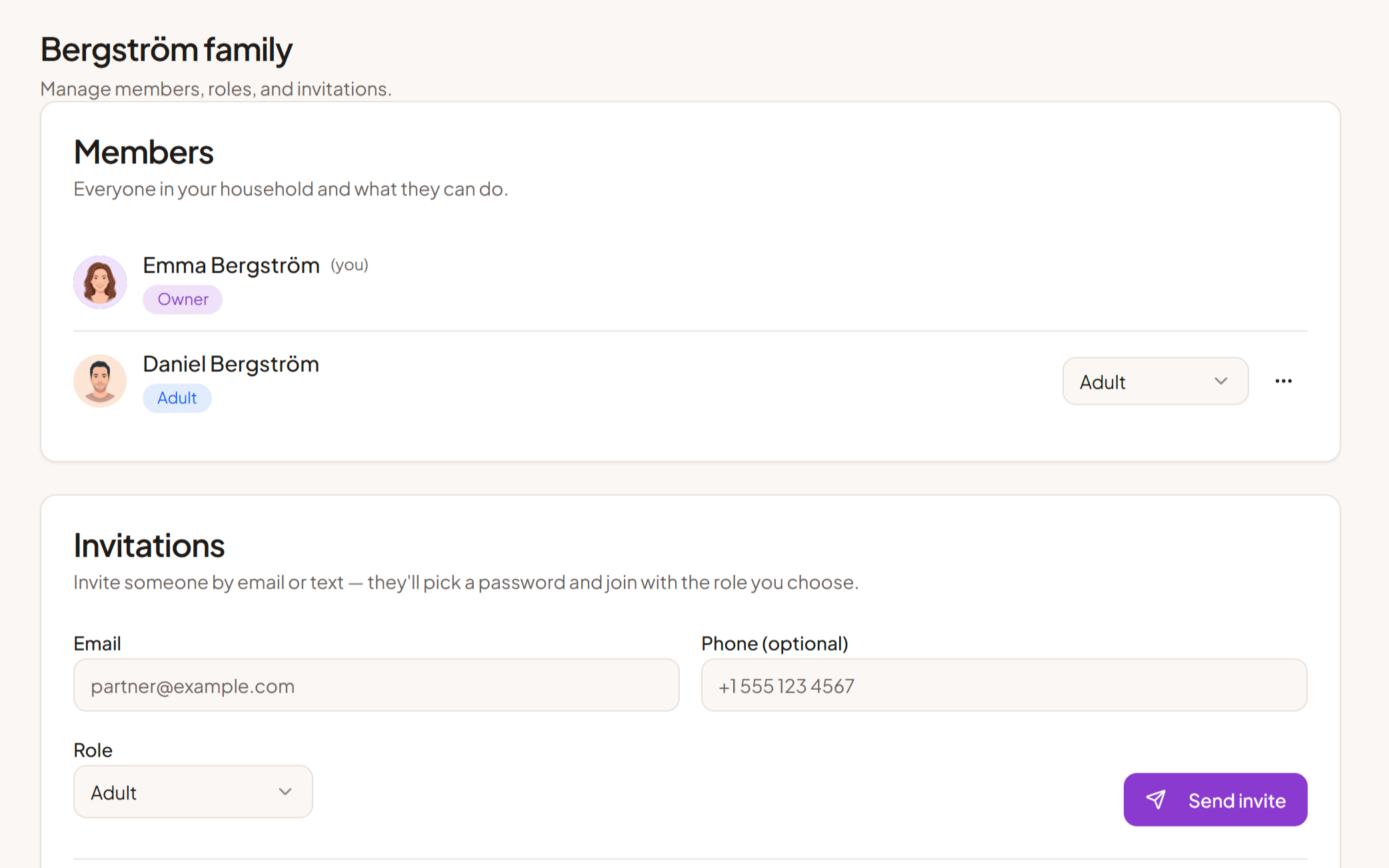 A Famble household shared between two parents with tasks assigned across them
